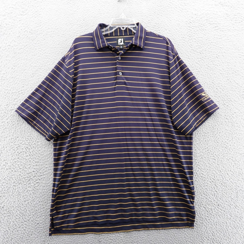 Footjoy Short Sleeve Performance Golf Polo XL Blue Yellow Stripe Mens Timarron